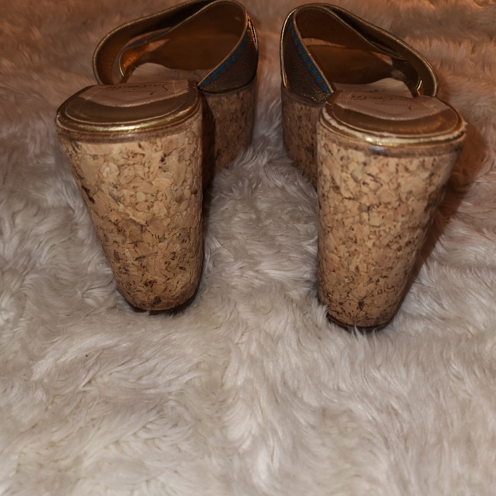 Christian Louboutin Metallic Multicolor Maichor Cork Platform Wedge Sandals 38.5 - Picture 7 of 10